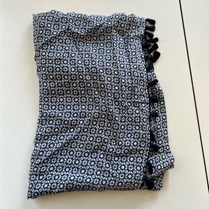 J. Crew Navy silk tasseled Geometric scarf